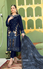 Anaita Navy Blue Velvet Suit with Embroidery Sequence Work | Grocsy