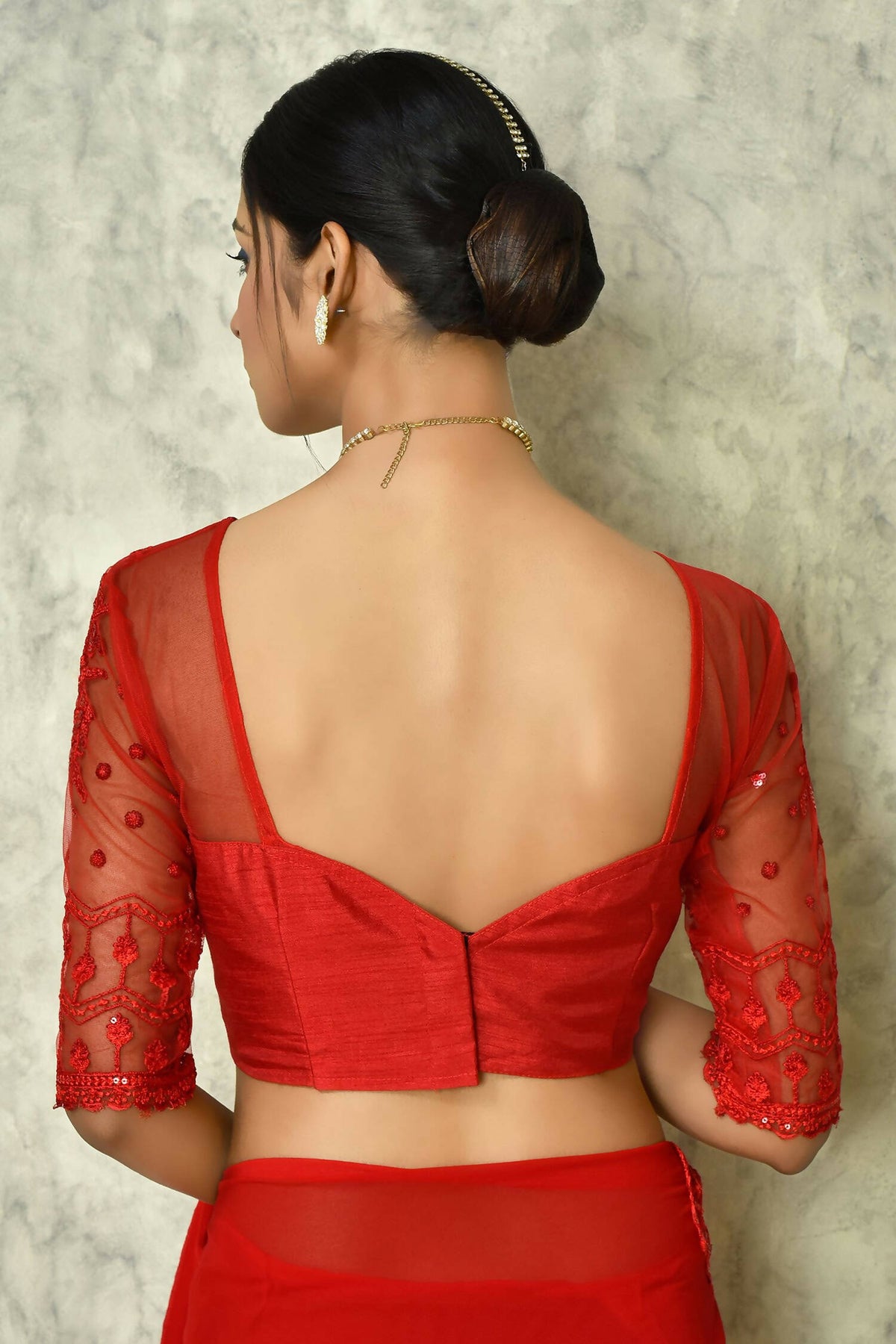 Red Georgette Plain Saree with Blouse Piece - Purvi | Grocsy