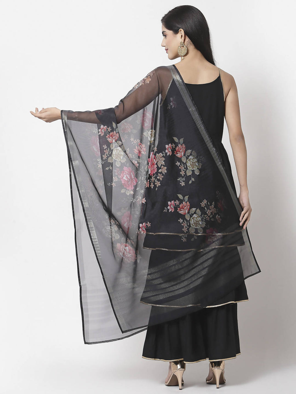 Myshka Women Black Rayon Solid Sleeveless Round Neck Kurta With Sharara & Dupatta Set | Grocsy