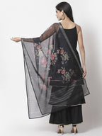 Myshka Women Black Rayon Solid Sleeveless Round Neck Kurta With Sharara & Dupatta Set | Grocsy