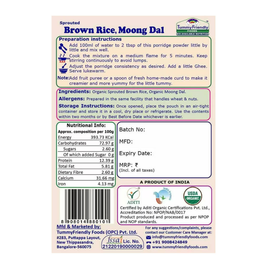 TummyFriendly Foods Certified Brown Rice Porridge Mixes - Stage1, Stage2, Stage3 | Grocsy