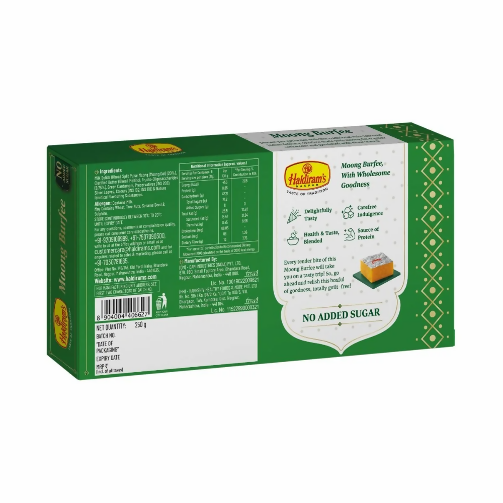 Haldiram's Moong Burfee -No Added Sugar | Grocsy