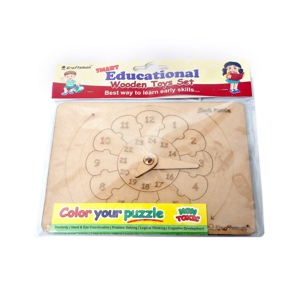Kraftsman 24 Hour And Minutes Clock Learning Puzzle Board | Color Kit Included | Grocsy