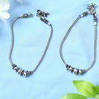 Mominos Fashion Kamal Johar Oxidised Party Wear Silver Anklets | Grocsy