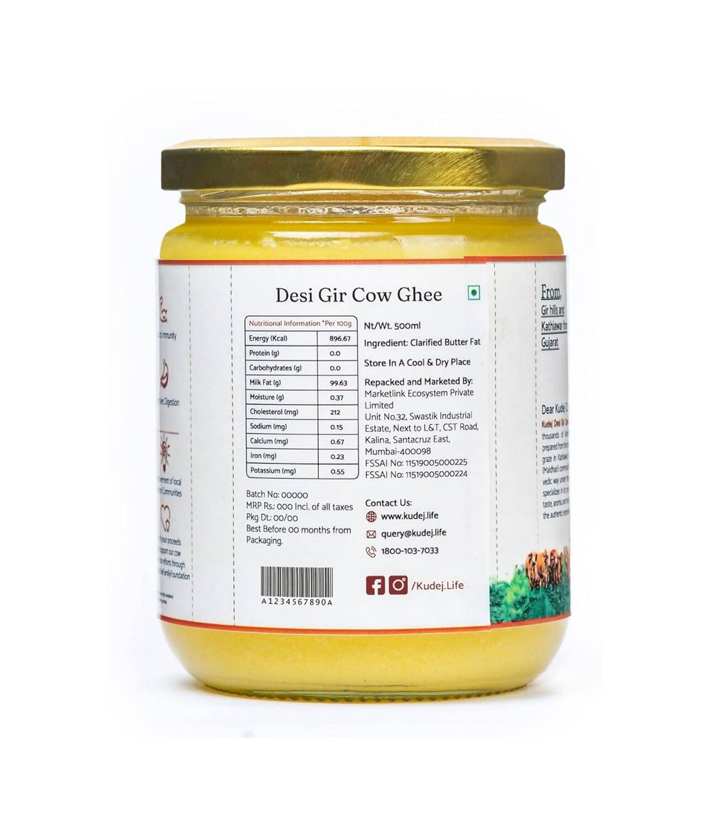 Kudej Desi Gir Cow A2 Ghee | 100% Desi Gir Cow Ghee | Certified Organic Ghee From A2 Milk | Grocsy