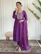 Purple Rayon Slub Stitched Suit With Dupatta - Tanisha | Grocsy