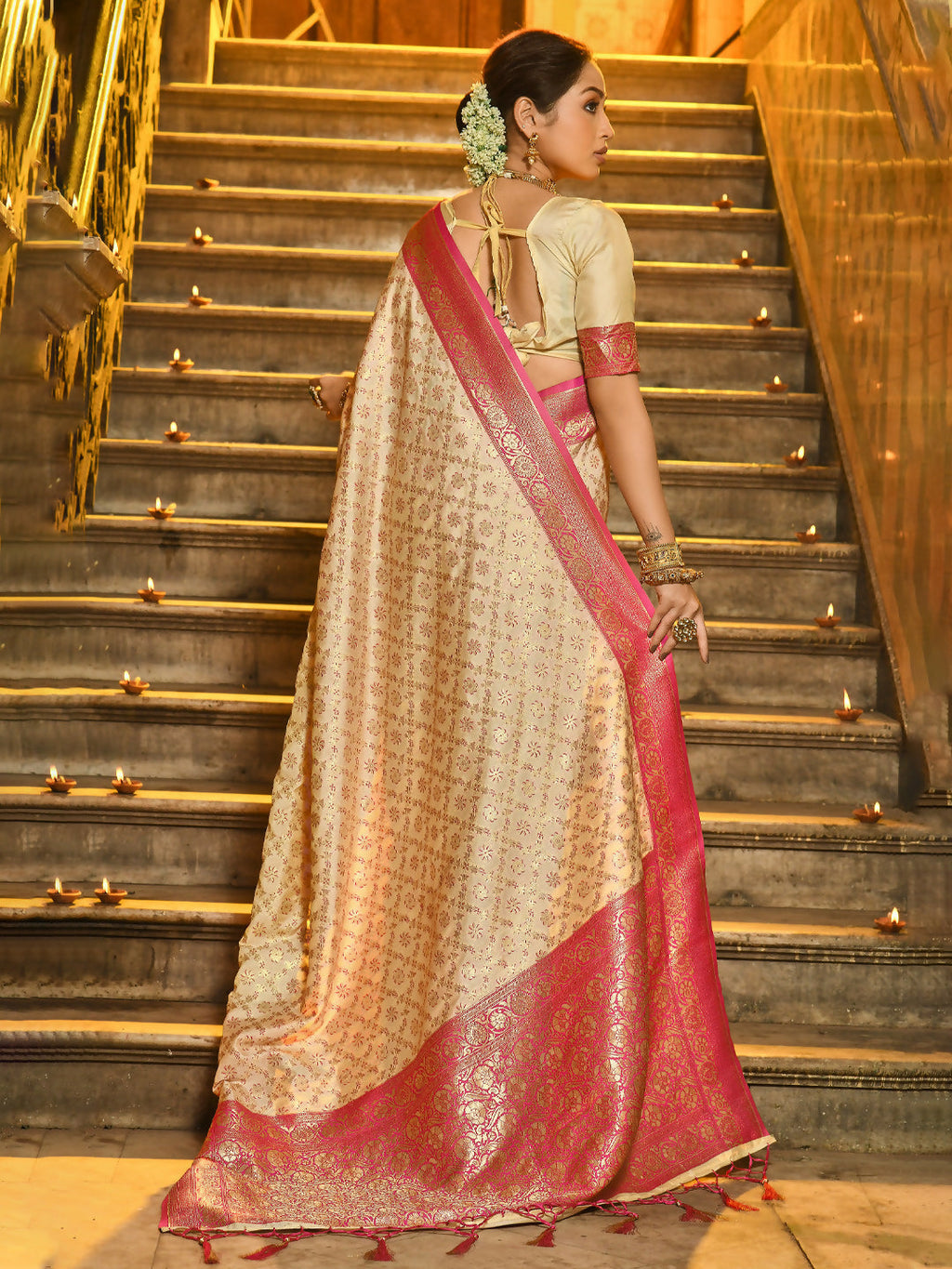 Shree Shyam Fashion Rajvastra Pink Banarasi Silk Saree | Grocsy
