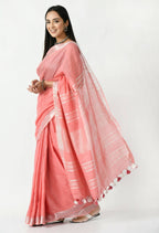 Mominos Fashion Moeza Light Gajari Bhagalpuri Handloom Silk Linen Saree with unstitched Blouse piece | Grocsy