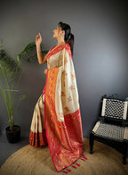 Joban Fashion Banarasi White Woven Soft Silk Saree | Grocsy