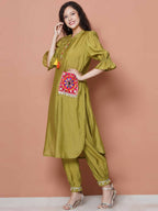 Women Republic Green Art Silk Embroidered Kurta with Afghani Salwar | Grocsy