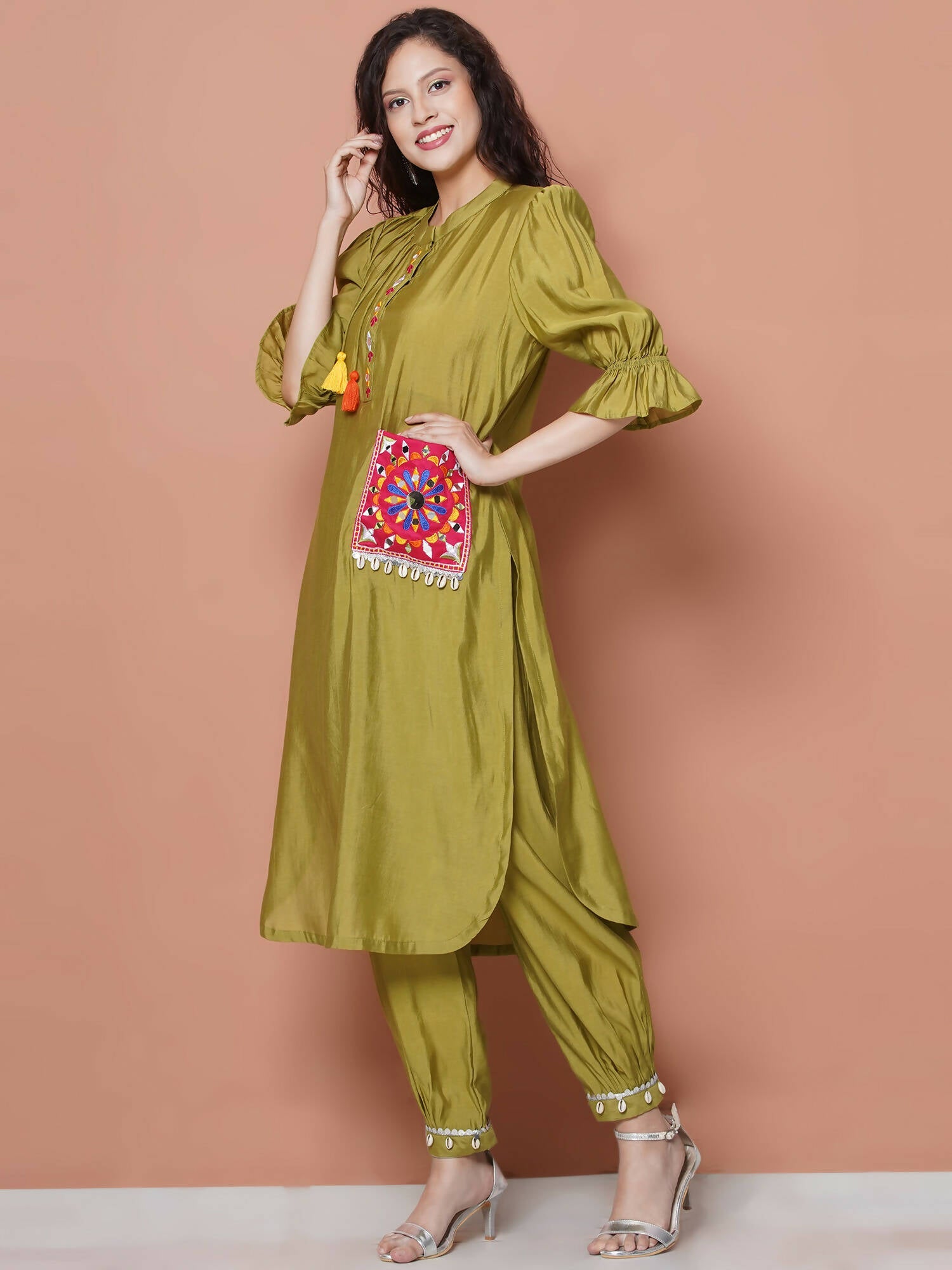 Women Republic Green Art Silk Embroidered Kurta with Afghani Salwar | Grocsy
