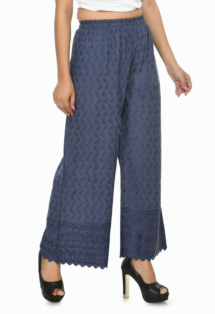 Mominos Fashion Moeza Reyon Cotton Grey Color Chikan Work Palazzo | Grocsy
