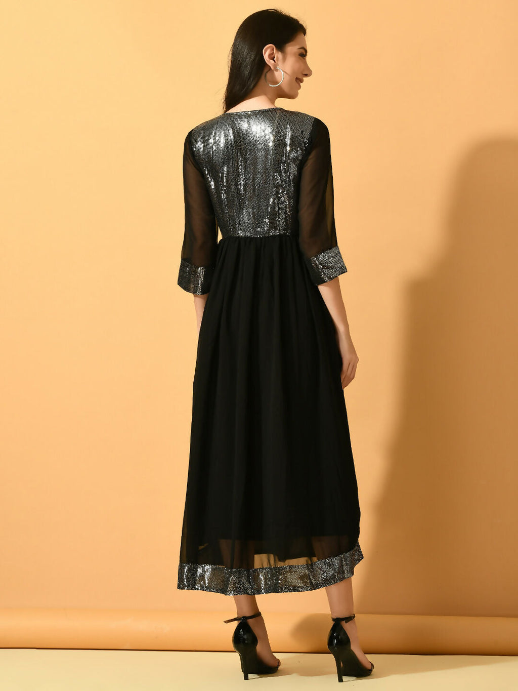 Myshka Women's Black Fit and Flare Party Dress | Grocsy