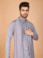 Vastranavya Grey Exclusive Festival Wear Viscose Silk Thread with Sequence Embroidered Work Kurta with Dupatta | Grocsy