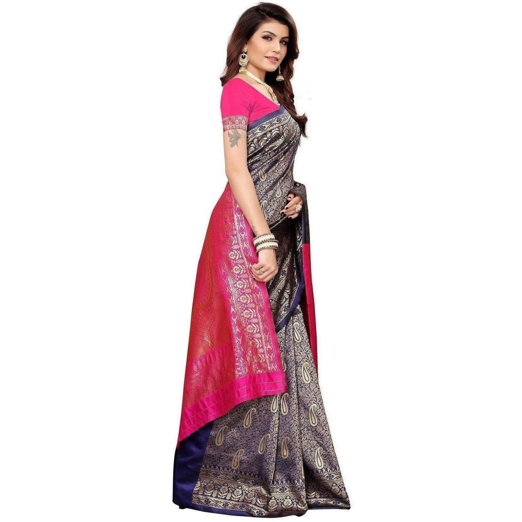 Vamika Banarasi Jaquard Blue Weaving Saree (BANARASI 02) | Grocsy