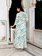 Miravan Women's Light Green Cotton Gotapatti And Lace Border Birds And Leaf Anarkali Kurta | Grocsy