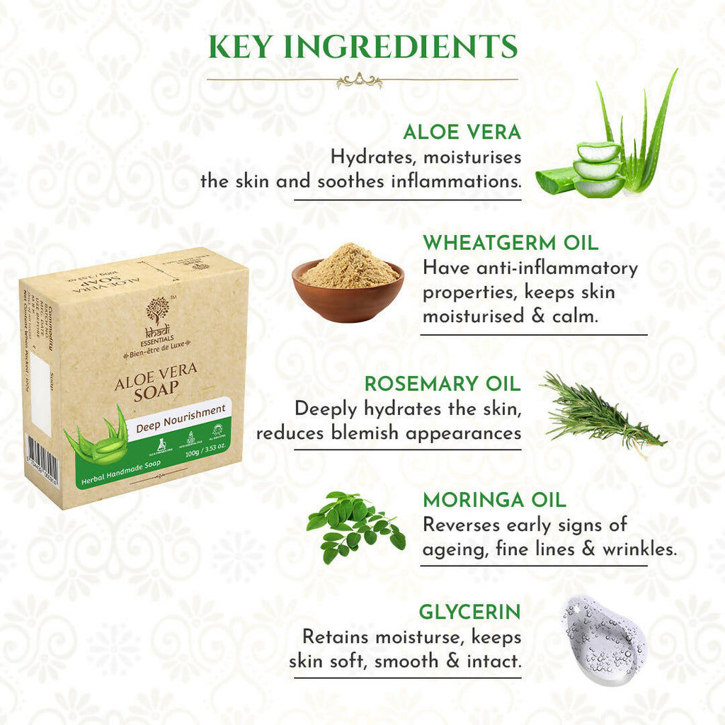 Khadi Essentials Pure Aloe Vera Handmade Herbal Soap | Grocsy