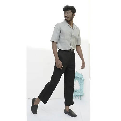Diva Globe Grey Lapel Collar Shirt | Grocsy