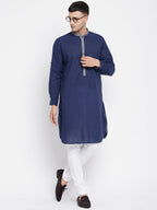 Even Apparels Blue Pure Cotton Men's Kurta With Contrast Collar And Placket | Grocsy