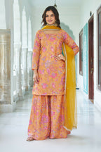 Joban Fashion Yellow Kurta Set Chinnon Embroidery Sequence Work | Grocsy