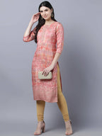 Myshka Stylish Pink 3/4 Sleeve Women's Kurta | Grocsy