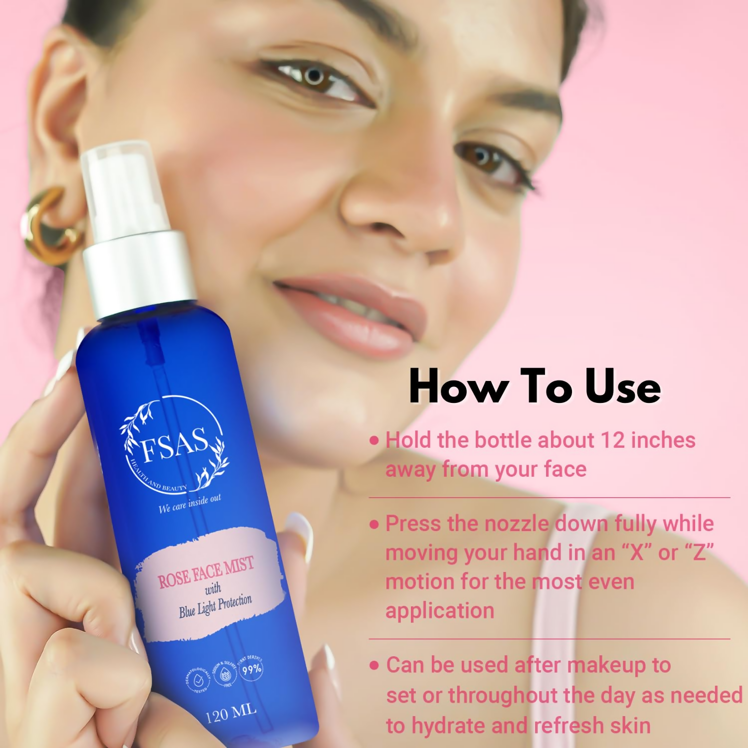 FSAS Health and Beauty 99% Plant Derived Rose Face Mist | Grocsy