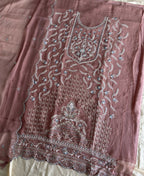KC Beautiful Peach Chiffon Silk Hand Embroidery Suit For Women | Grocsy