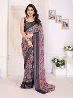 PR Fashion Black Bright Moss Satin Patta Printed Saree | Grocsy