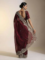 Joban Fashion Maroon Fandy Satin Silk Party Wear Sarees | Grocsy