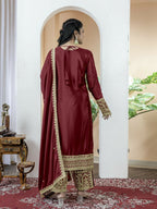 Teeya Creation Maroon Color Chinnon Silk Embroidery Work Fully Stitched Salwar Suit | Grocsy