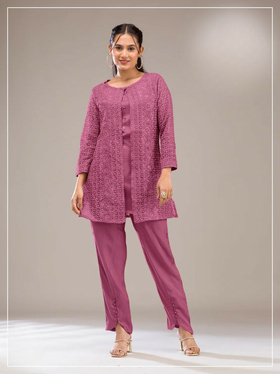 Anaita Purple Faux Georgette Readymade 2 Piece Set with Embroidery Work | Grocsy