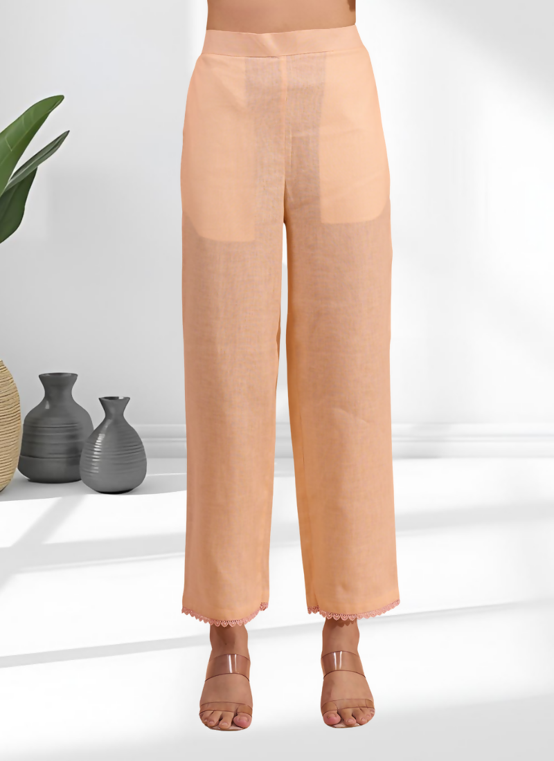 Joban Fashion Coral Linen Embroidered Readymade Long Kurta With Pant | Grocsy