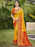 Shree Shyam Fashion Pochampalli Silk Yellow Saree | Grocsy