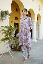 Vaasva Women Lavender Muslin Printed Shirt & Pant Set | Grocsy
