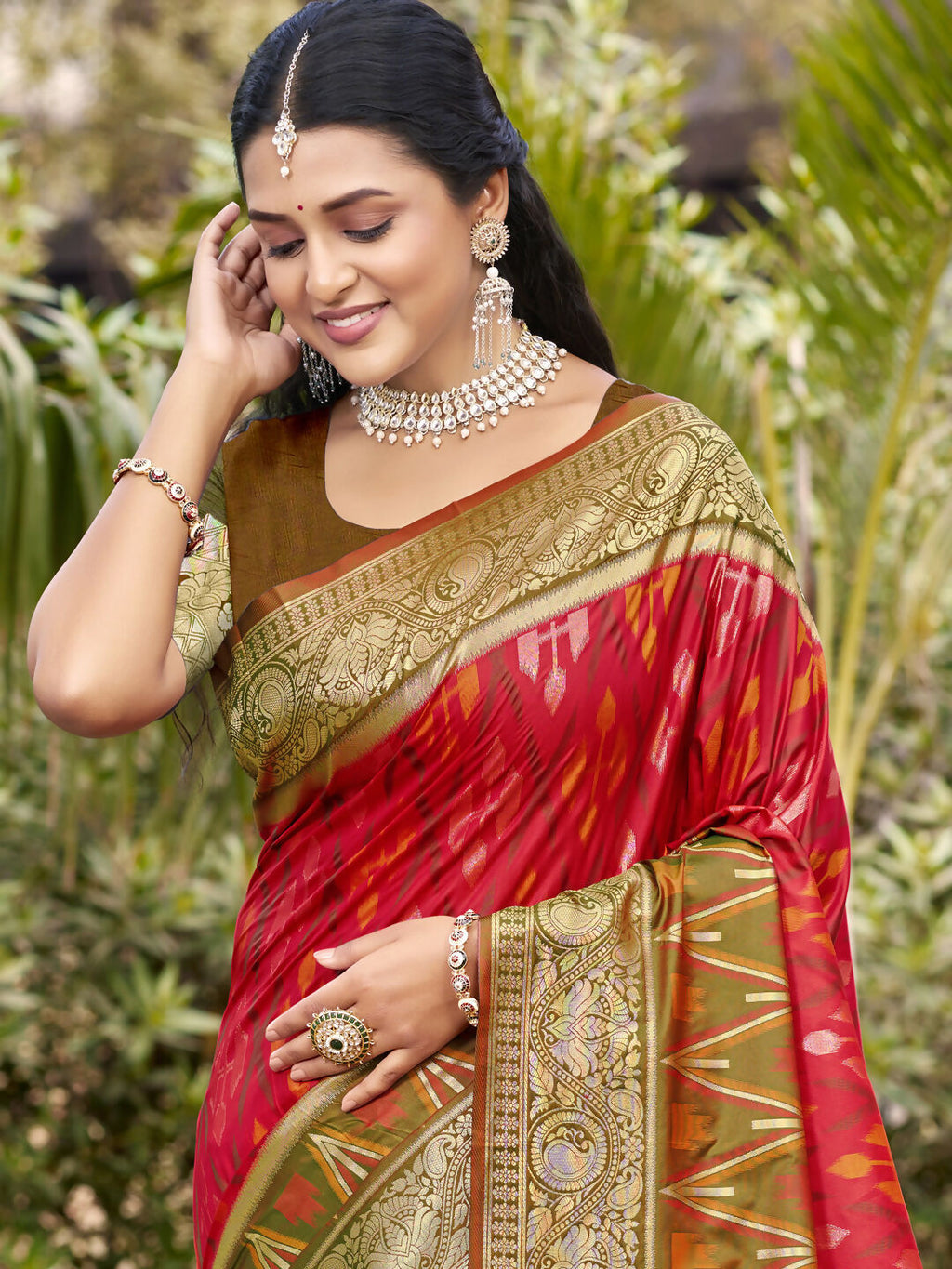 Shree Shyam Fashion Red Pochampally Silk Saree | Grocsy