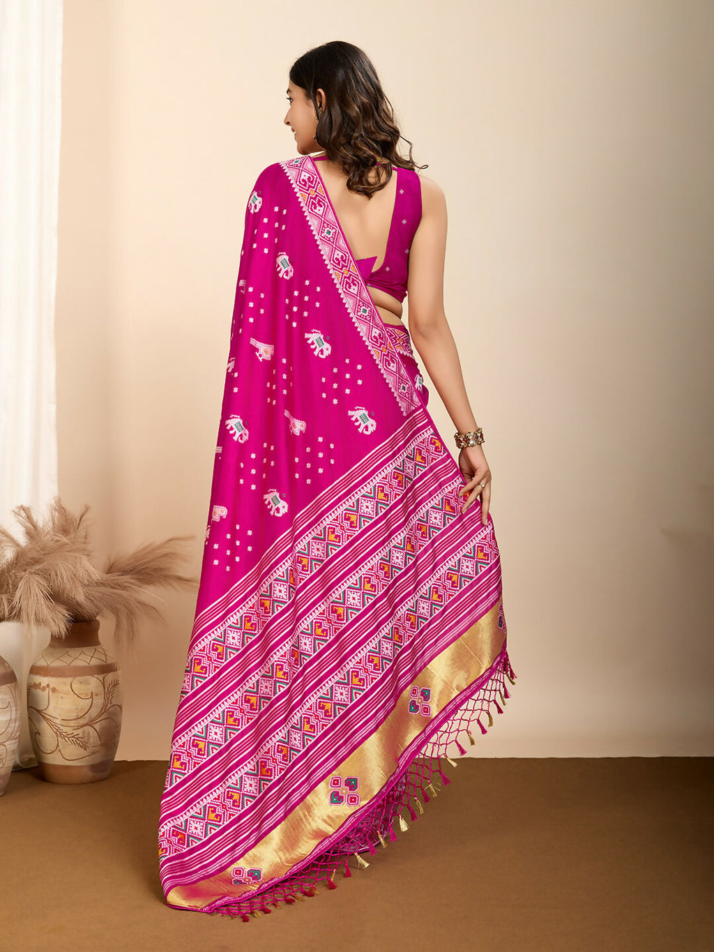 Pink Soft Silk Woven Meenakari Designer Saree - Vedanti | Grocsy