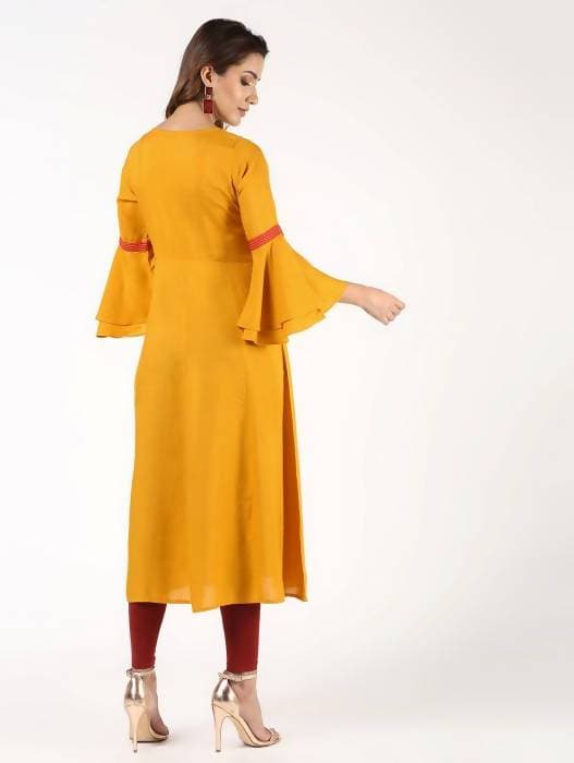 Aniyah Latest Rayon Bell Sleeves Solid Anarkali Kurta In Mustard (AN-152K) | Grocsy