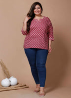 Miravan Women's Plus Size Pink Floral Printed Cotton Kurti | Grocsy