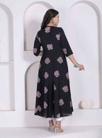 Miravan Black Printed Cotton Anarkali Kurta & Dupatta For Women | Grocsy