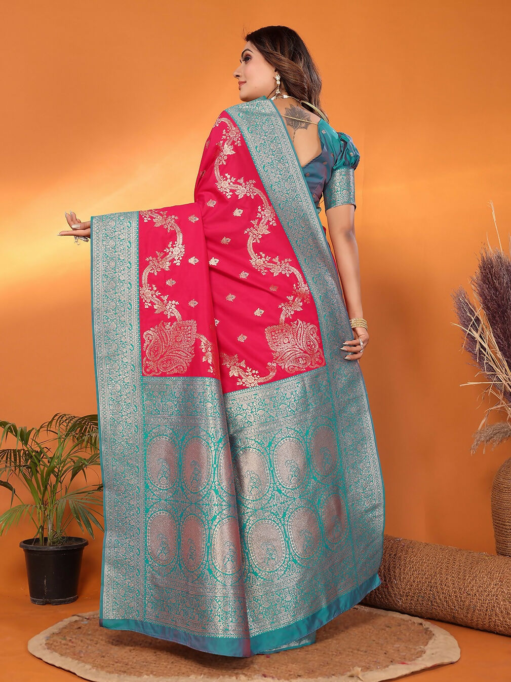 Joban Fashion Banarasi Red Woven Soft Silk Saree | Grocsy