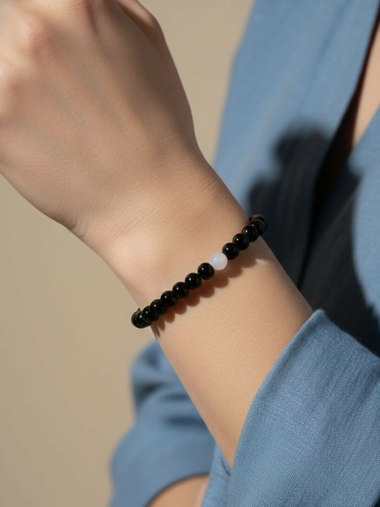NVR Black & White Crystal Beaded Bracelet for Men & Women | Grocsy