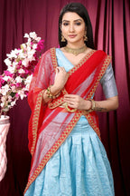 DEIANA'S Beautiful Pure Jari Silk Weaving Lehengha Choli - Sky Blue | Grocsy