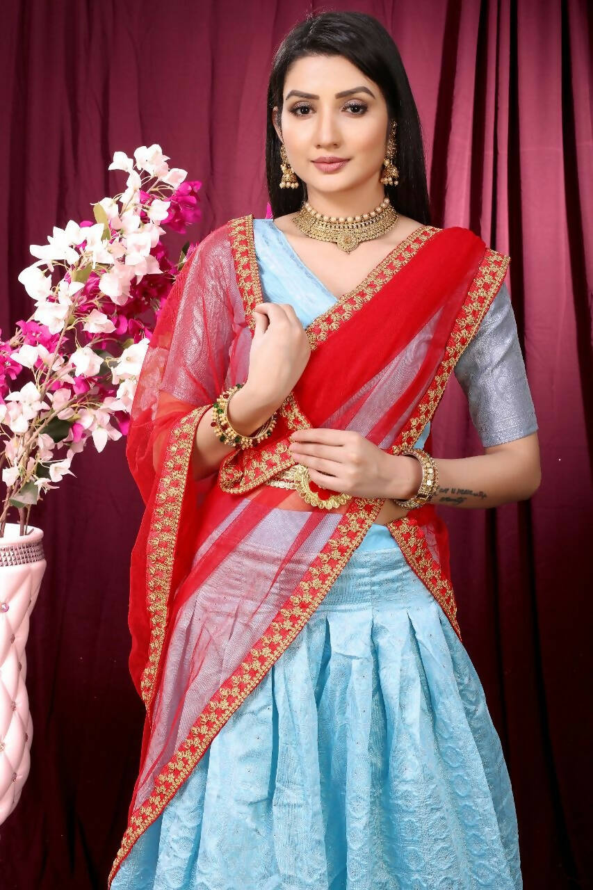 DEIANA'S Beautiful Pure Jari Silk Weaving Lehengha Choli - Sky Blue | Grocsy