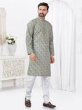 Joban Fashion Men's Rayon Cotton Cream Printed Kurta Pyjama set | Grocsy