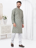 Joban Fashion Men's Rayon Cotton Cream Printed Kurta Pyjama set | Grocsy