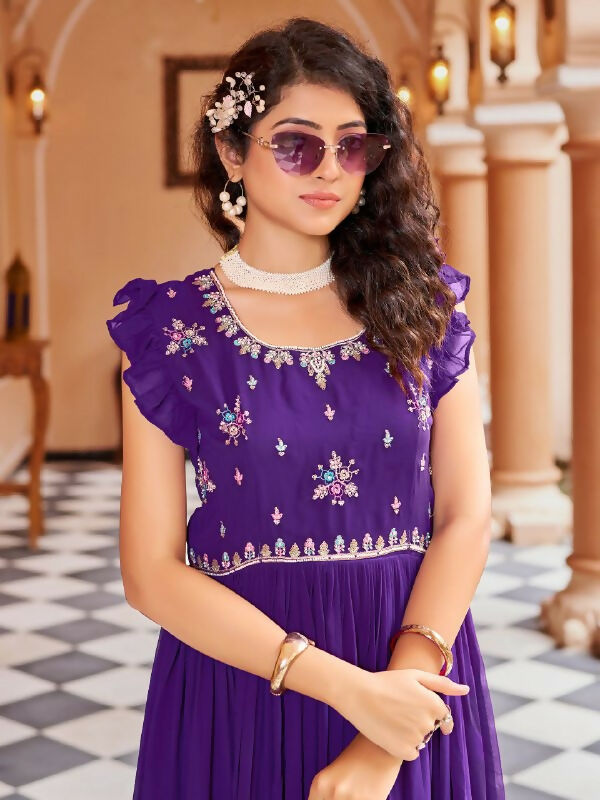 Joban Fashion Purple Readymade Dress With Sequins embroidery Work | Grocsy