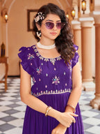 Joban Fashion Purple Readymade Dress With Sequins embroidery Work | Grocsy