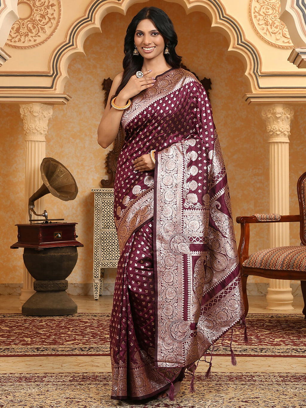 Shree Shyam Fashion Banarasi Silk Purple Saree | Grocsy
