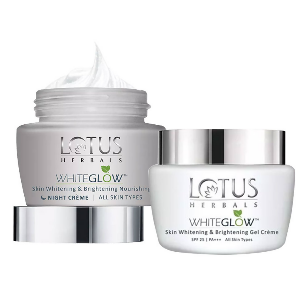 Lotus Herbals WhiteGlow Skin Whitening & Brightening Gel Cream & Night Creme Combo | Grocsy