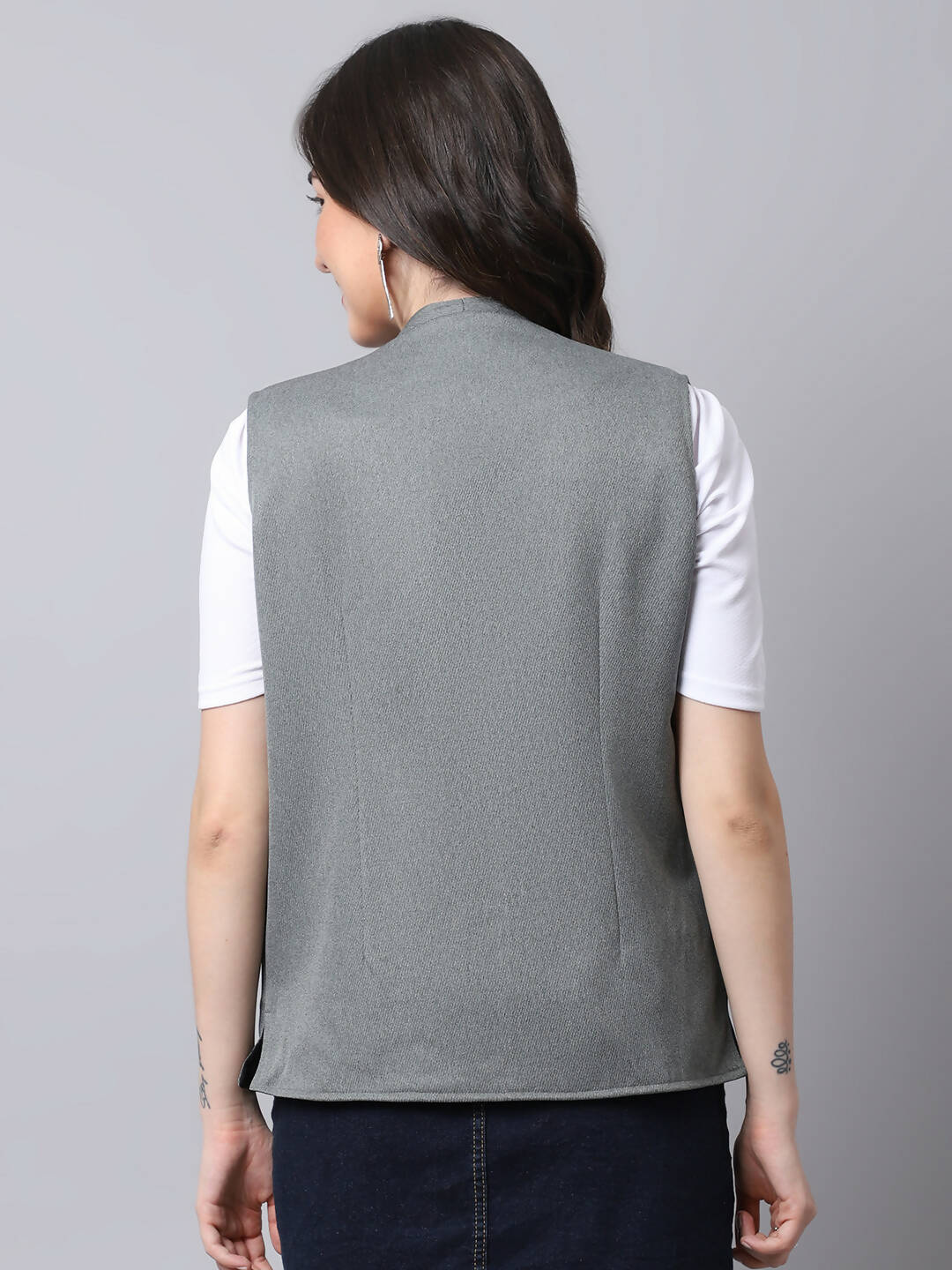 Even Apparels Grey Polyblend Open Front Women's Waistcoat | Grocsy